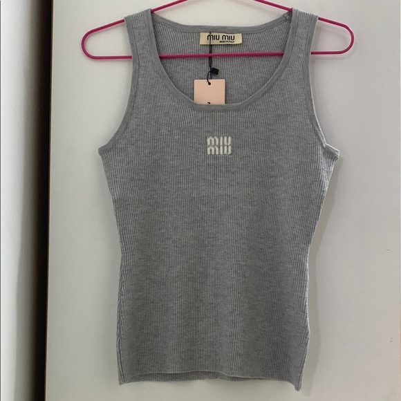 Miu Miu Gray Ribbed Tank Top - Picture 1 of 5